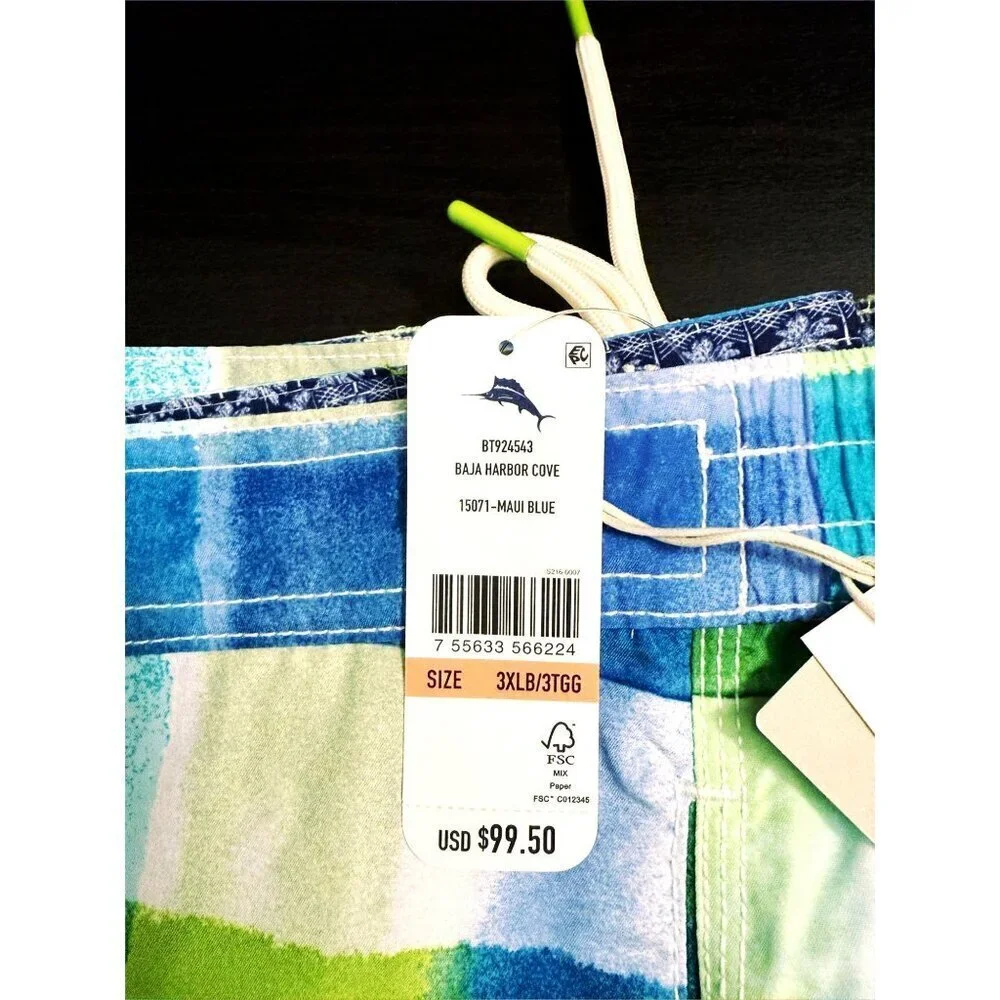 Tommy Bahama Mens Blue Green Plaid Pockets Swim Trunks Plus Sz 3XL Big New